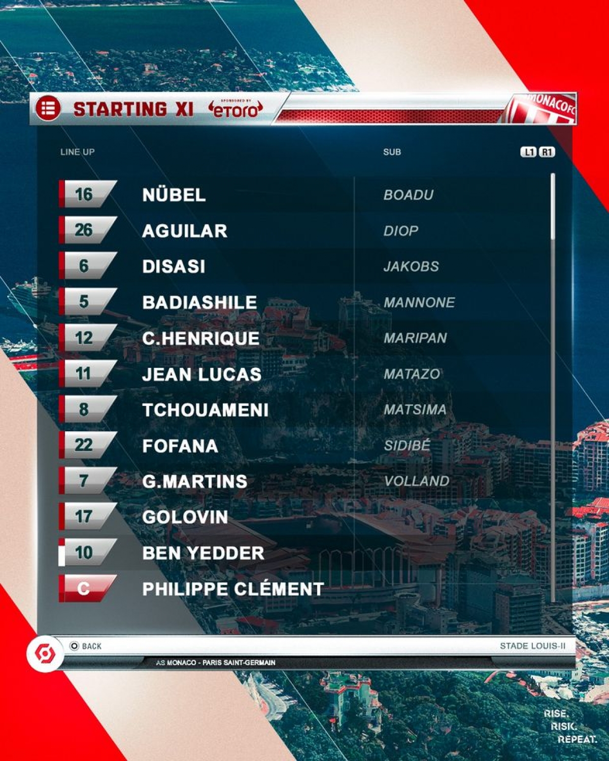Đội hình xuất phát của Monaco. (Ảnh: AS Monaco)