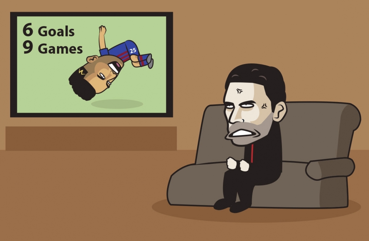 Aubameyang liên tiếp ghi bàn cho Barca sau khi rời khỏi Arsenal. (Ảnh: Just Toon It)