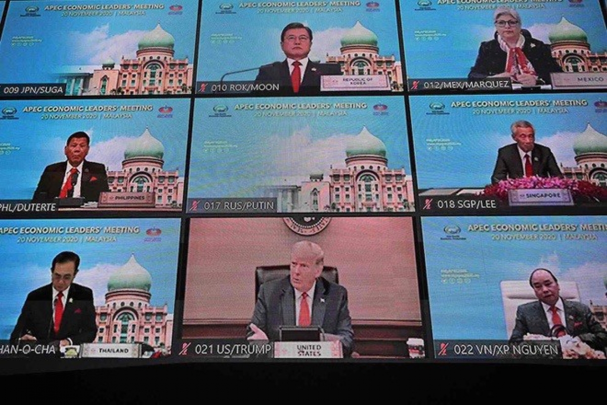 Các nhà lãnh đạo tham gia hội nghị APEC 27 qua hình thức trực tuyến (Ảnh: Reuters)