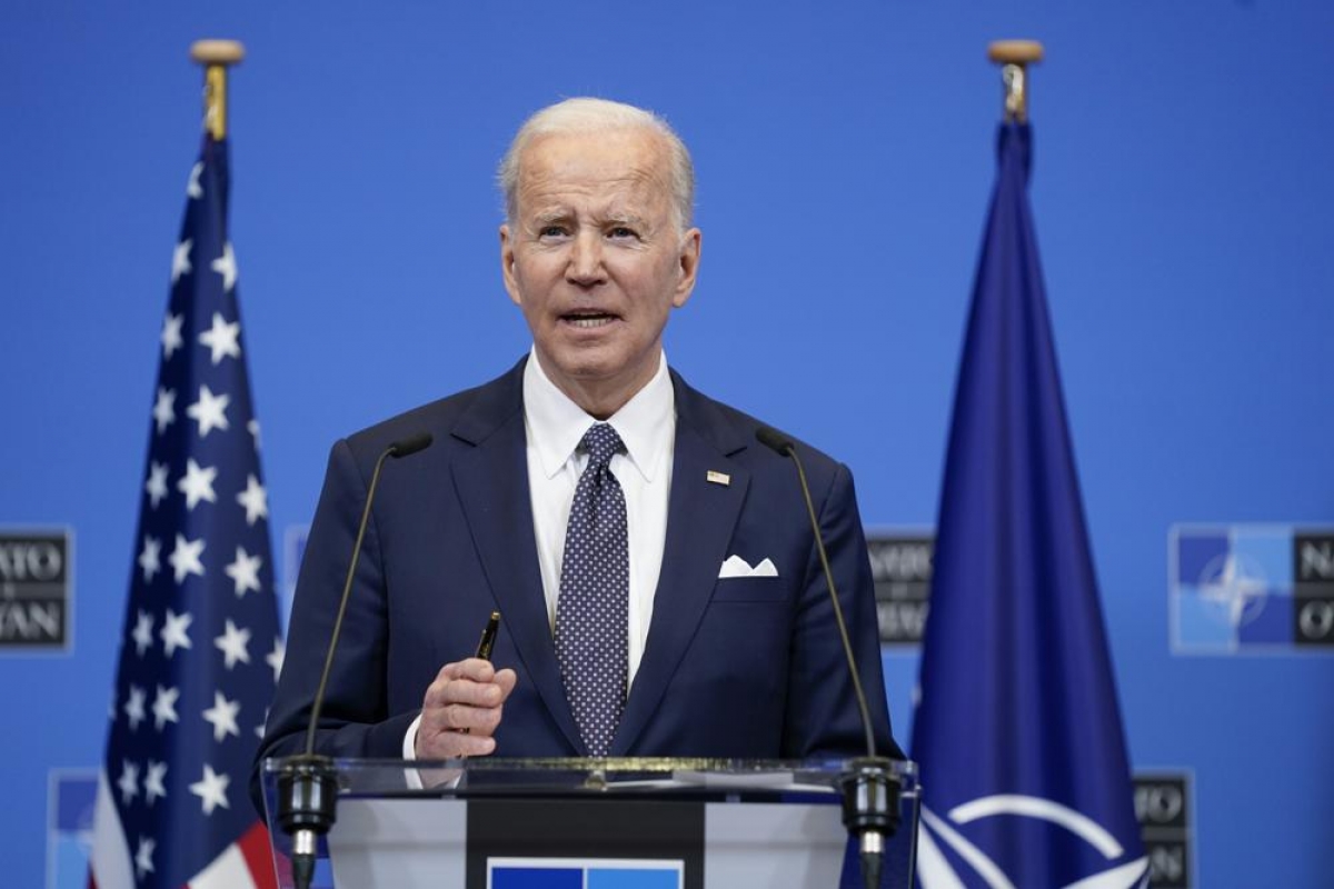 Tổng thống Biden phát biểu trong cuộc họp báo tại Brussels ngày 24/3. Ảnh: AP