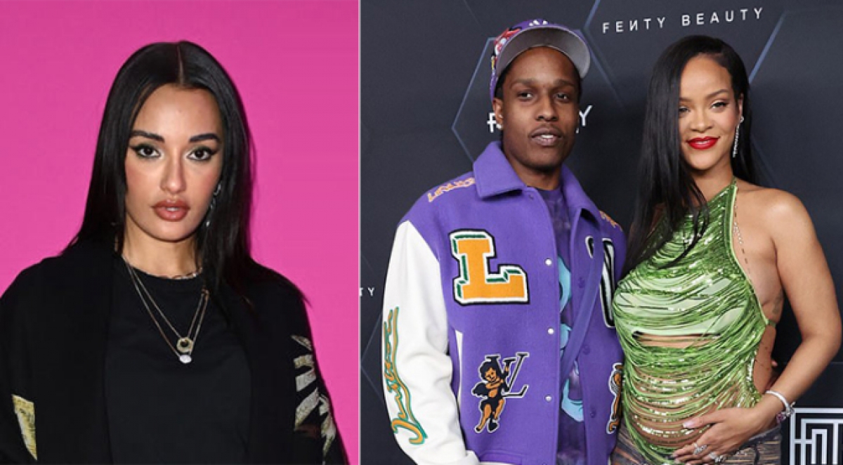 Amina Muaddi (ảnh trái) phủ nhận xen vào chuyện tình cảm của A$AP và Rihanna.