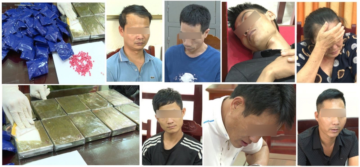 Các đối tượng và tang vật vụ án.
