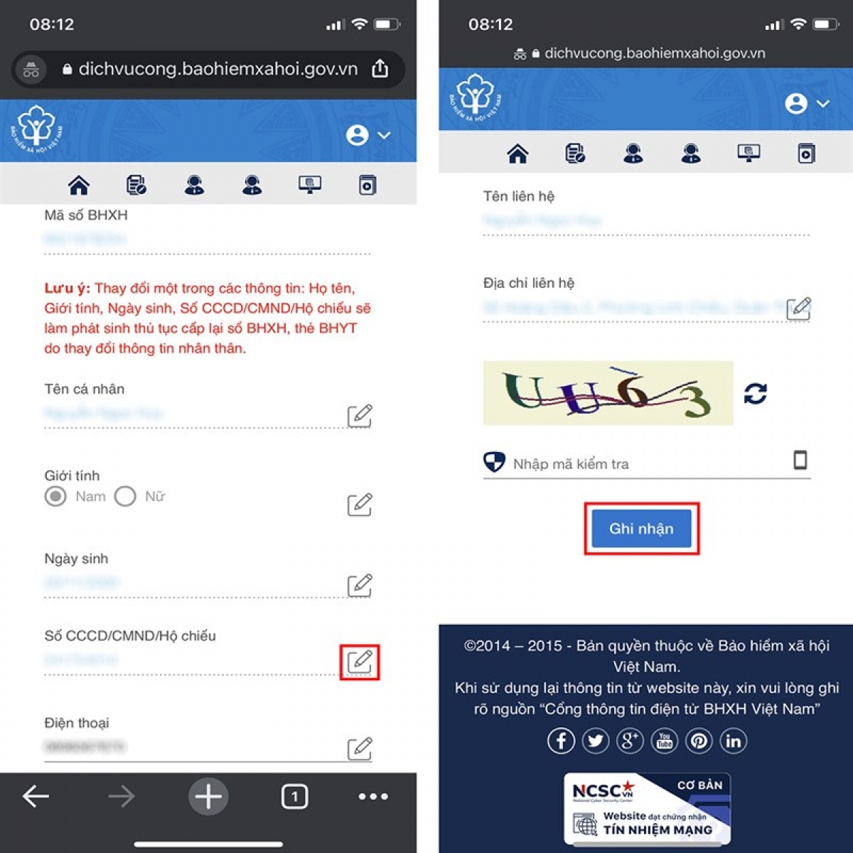 Thay đổi thông tin trên ứng dụng VssID
