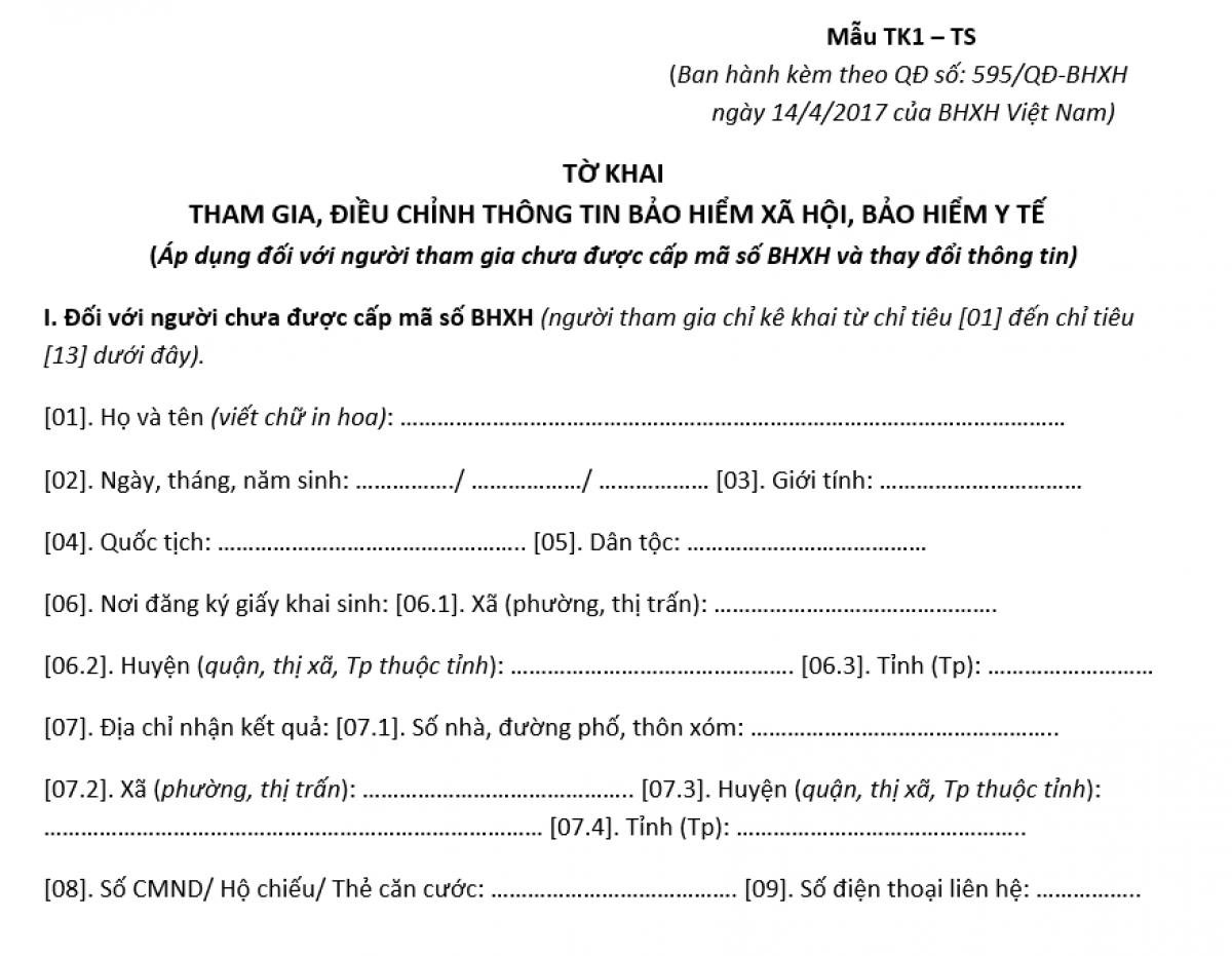 Mẫu tờ khai xin cấp lại thẻ BHYT khi bị mất, hỏng