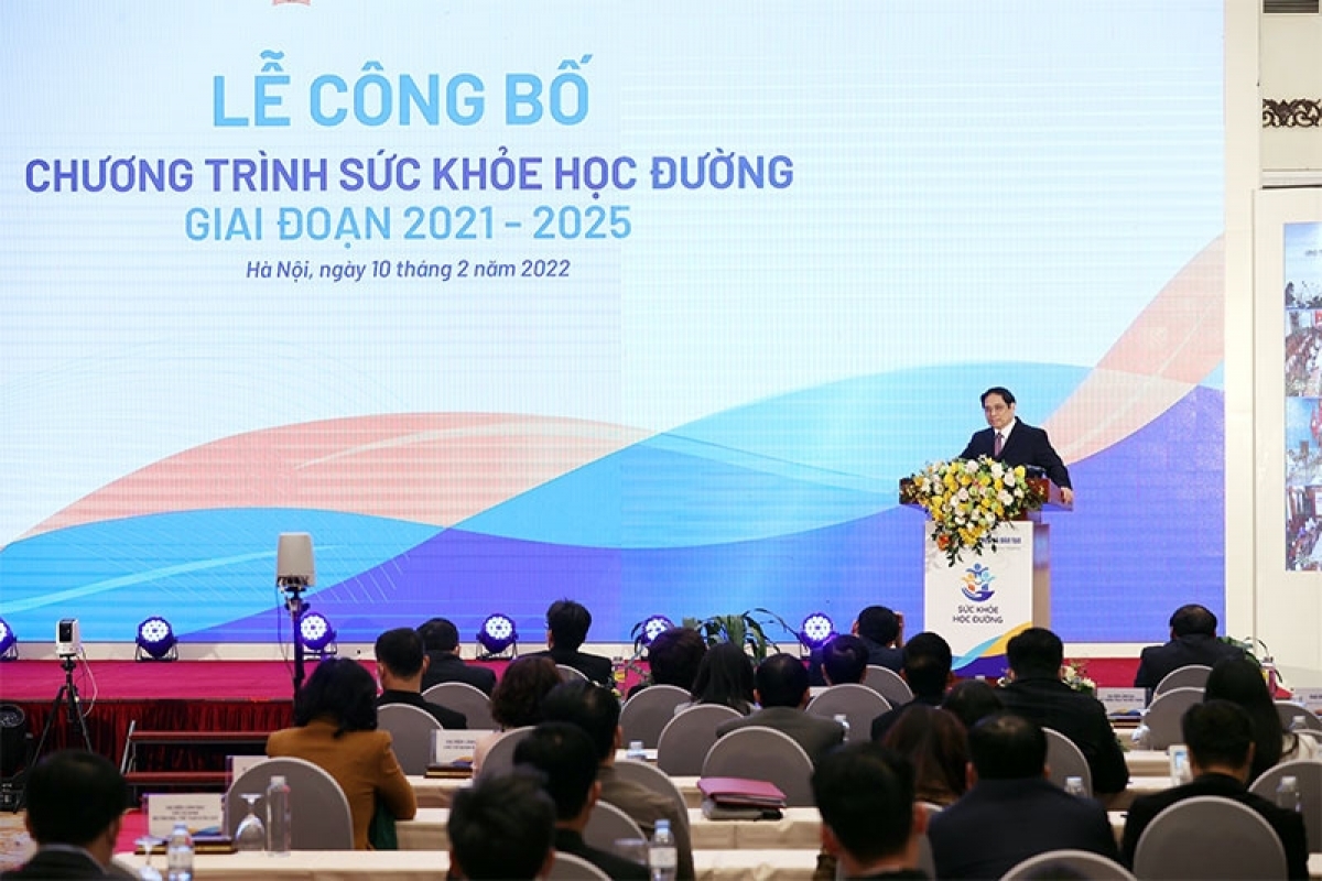 Thủ tướng Phạm Minh Chính phát biểu tại buổi lễ công bố Chương trình Sức khỏe học đường giai đoạn 2021-2025. (Ảnh: qdnd.vn)