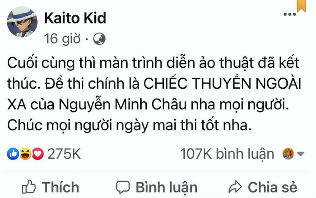 Hành vi dự đoán đề của tài khoản Kaito Kid tạo ra sự hiểu lầm trong dư luận về việc đề thi bị lộ, ảnh hưởng đến công tác bảo đảm an ninh, an toàn cho Kỳ thi