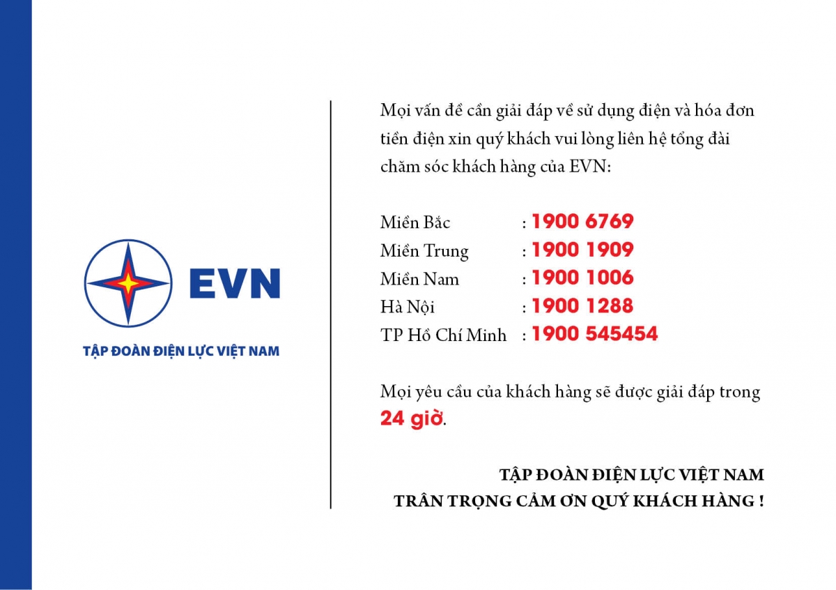 Các số hotline CSKH của EVN