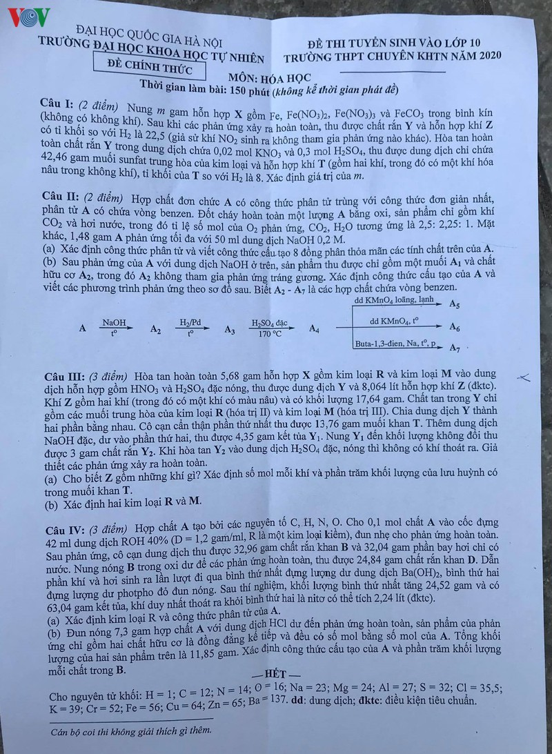 de hoa chuyen khoa hoc tu nhien kho - thi sinh chi lam duoc 60% hinh 1