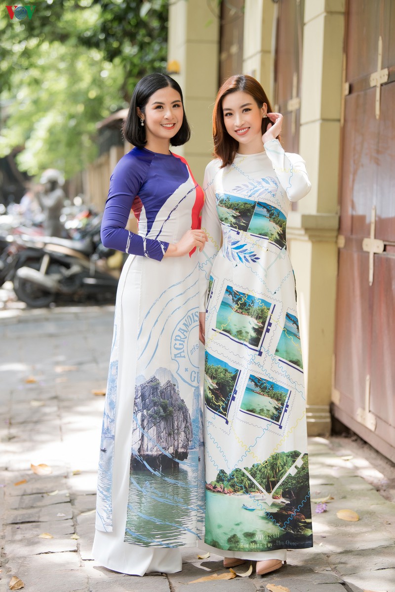 hoa hau ngoc han, do my linh do dang voi ao dai in hinh bien dao hinh 3