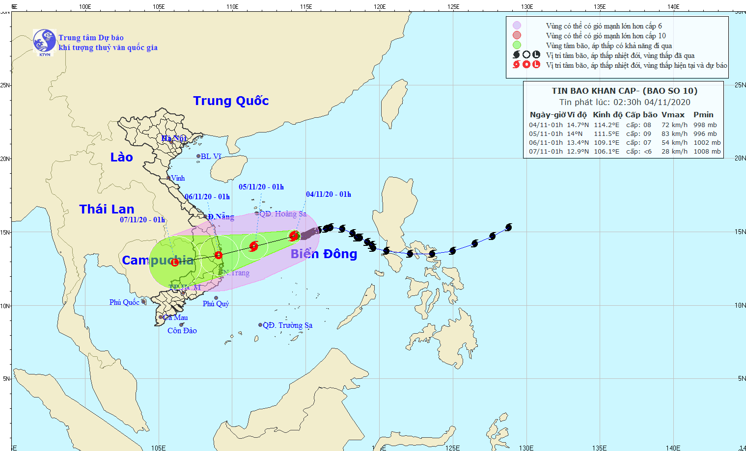 Bão số 10 cách quần đảo Hoàng Sa khoảng 330km về phía Đông Nam.