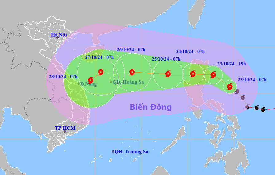 Hướng đi dự kiến của bão Trà Mi