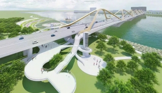 Phối cảnh cầu Trần Hưng Đạo bắc qua sông Hồng.