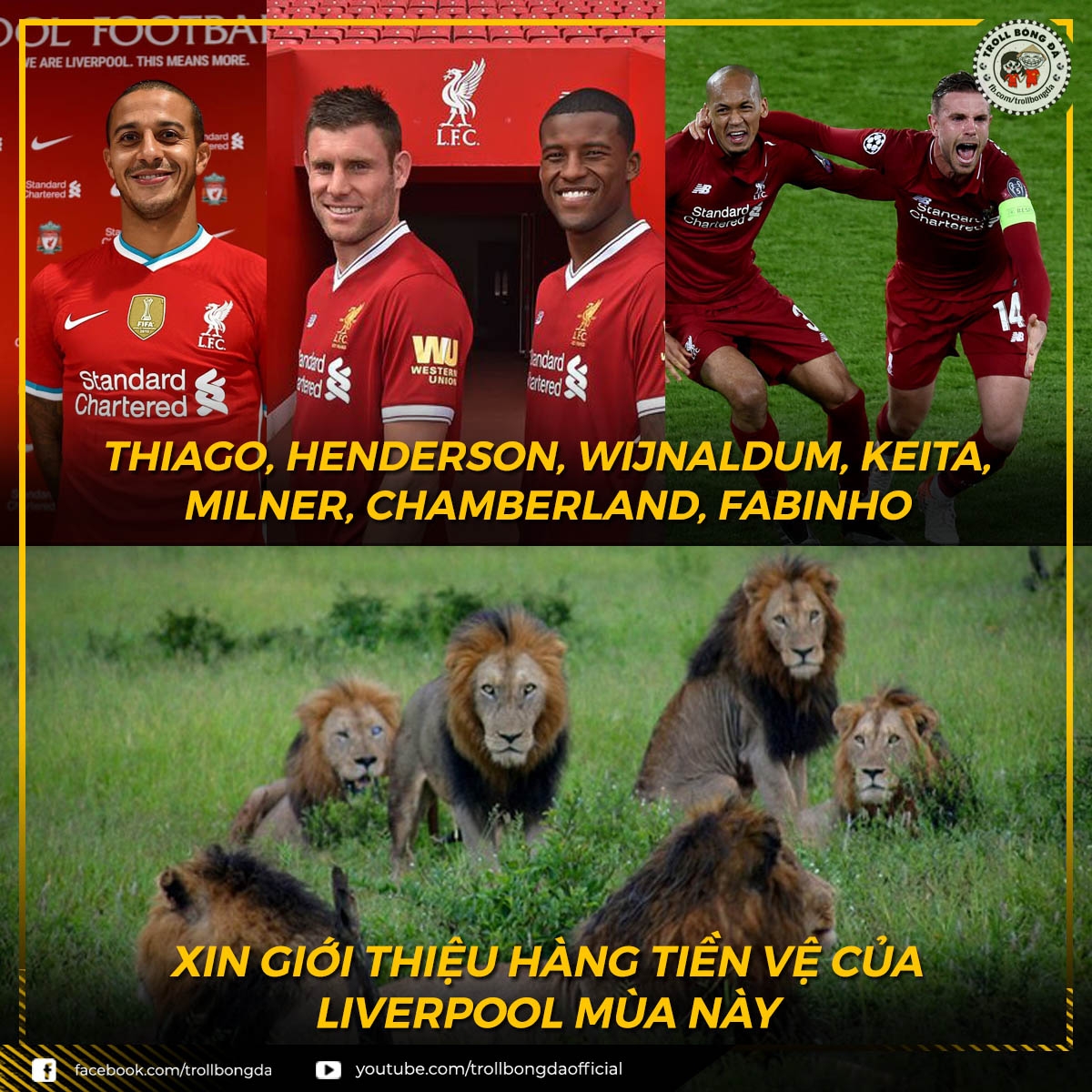Hàng tiền vệ đáng sợ của Liverpool. (Ảnh: Troll Bóng Đá)