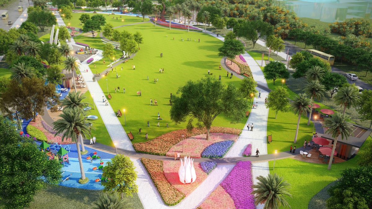 Điểm nhấn công viên xanh 7ha của Phu Quoc Marina kết nối các phân khu, là không gian bách bộ thư giãn cho du khách.