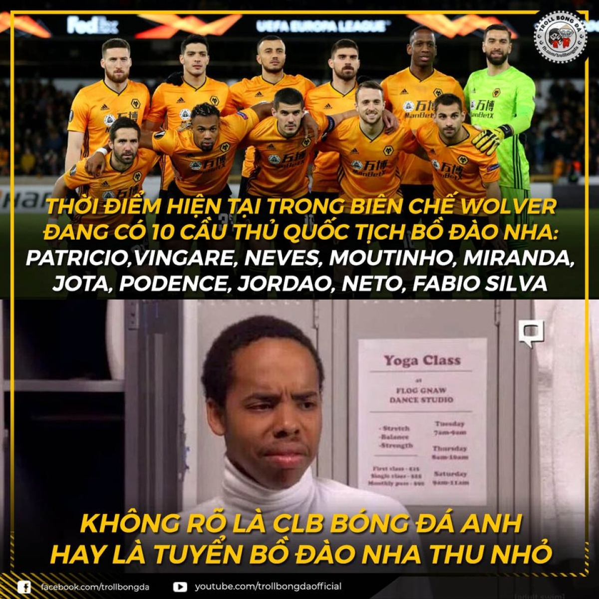 Wolves đang là "ĐT Bồ Đào Nha thu nhỏ" ở giải Ngoại hạng Anh. (Ảnh: Troll bóng đá).