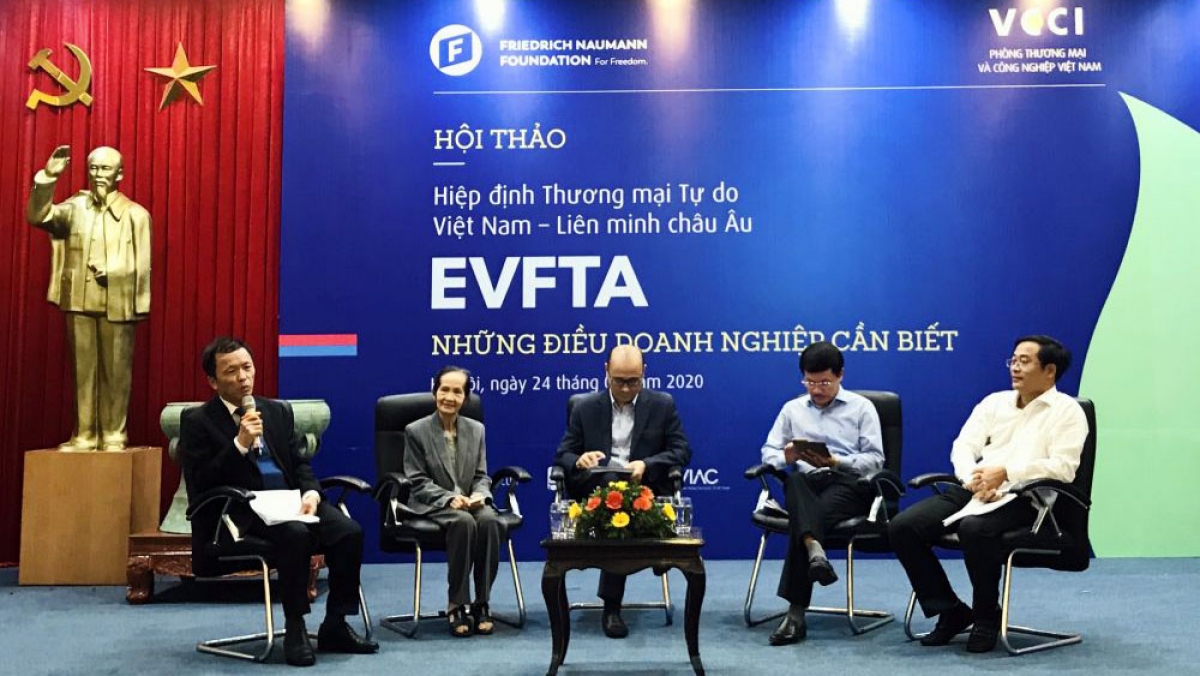 Hội thảo“Hiệp định Thương mại Tự do Việt Nam - Liên minh châu Âu (EVFTA) – Những điều doanh nghiệp cần biết". (Ảnh: Báo Quốc tế)