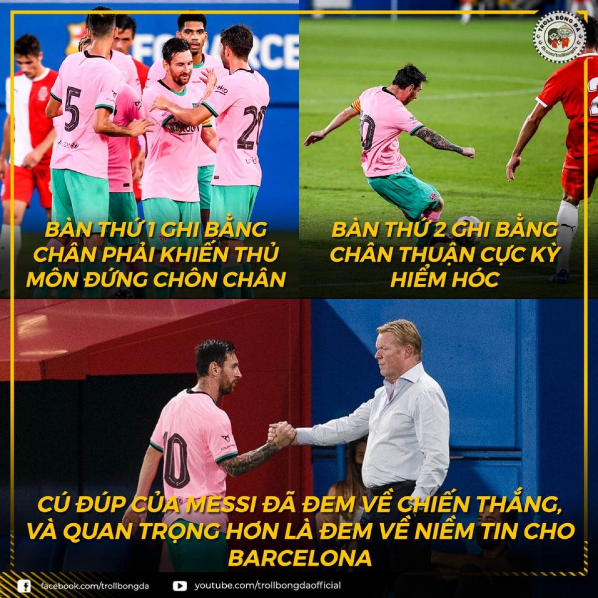 Tình hình của Barca đang dần tốt lên khi Messi chơi ổn trong những trận giao hữu trước mùa giải. (Ảnh: Troll bóng đá).