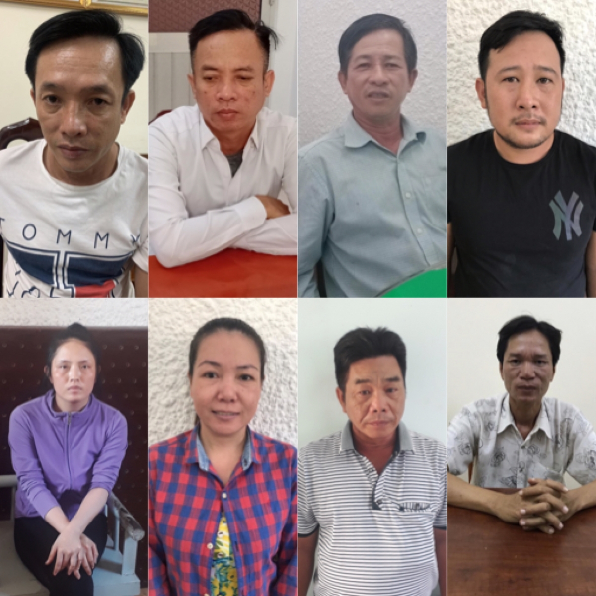 Nhóm 8 nghi can lừa đảo bị bắt giữ.