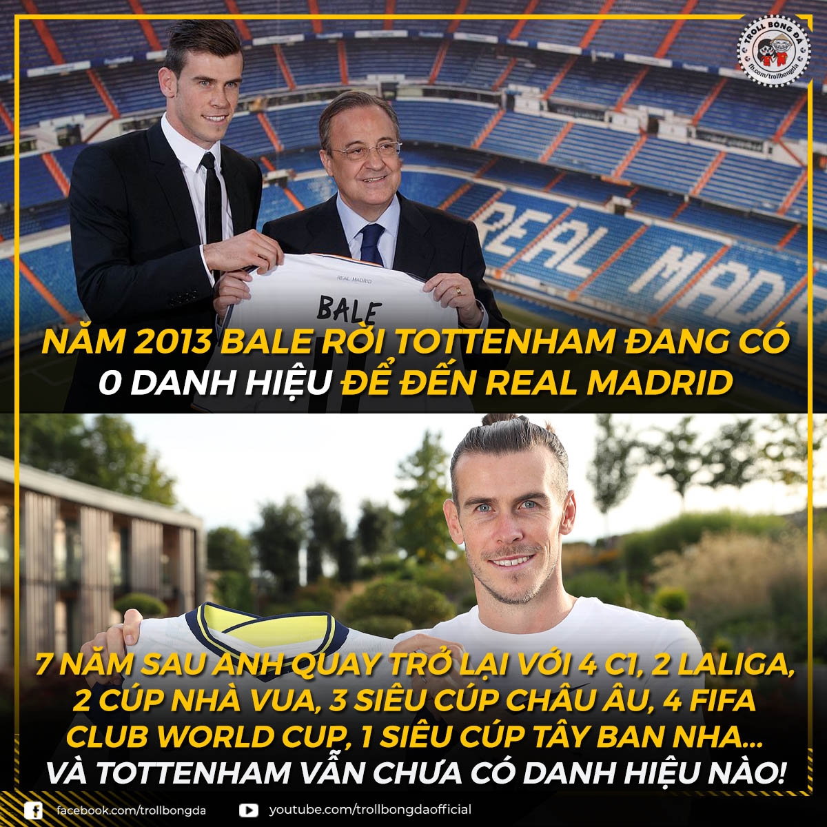 Gareth Bale đã chính thức trở lại với Tottenham (Ảnh: Troll bóng đá).