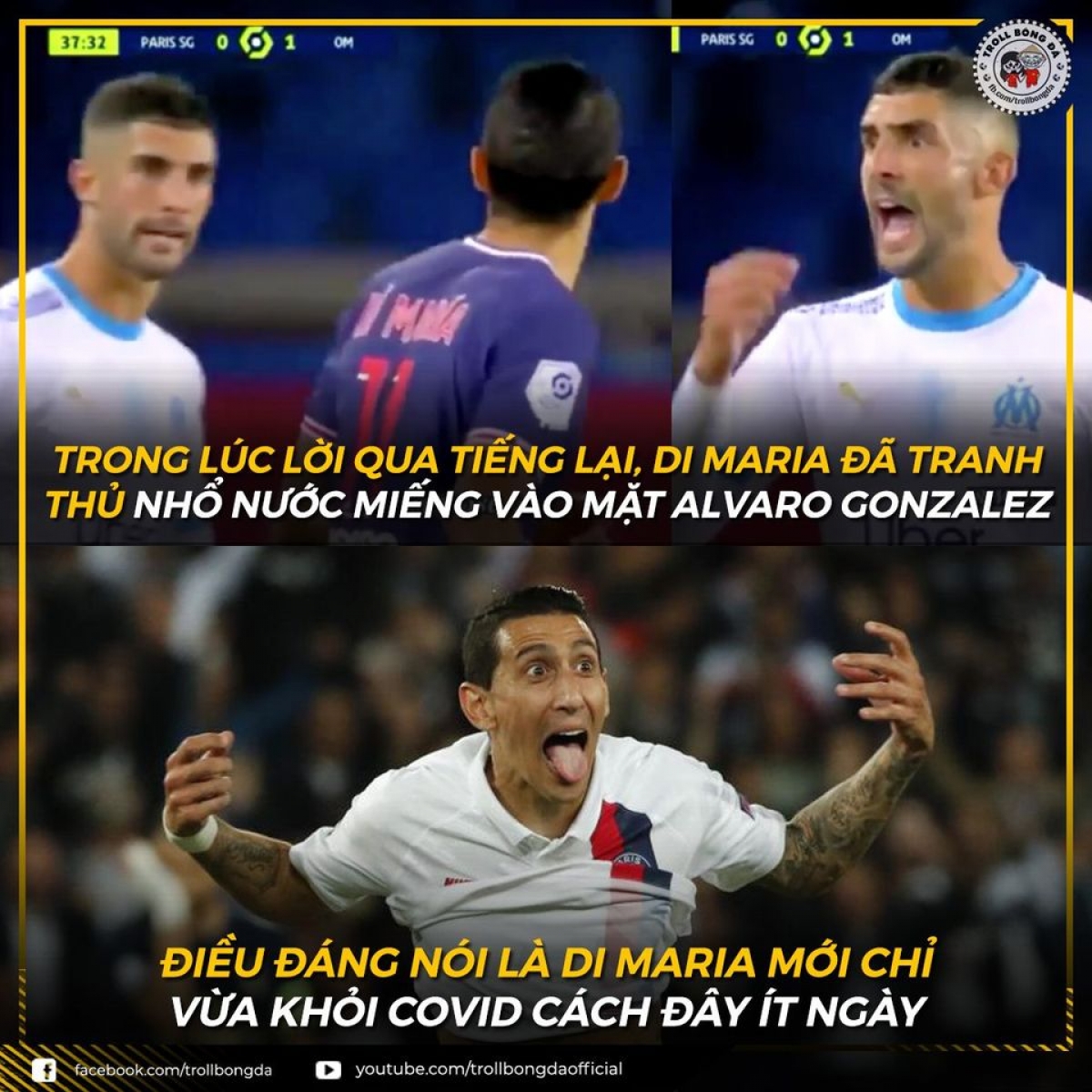 Di Maria có hành động không đẹp, nhất là trong bối cảnh anh vừa khỏi bệnh Covid-19 (Ảnh: Troll bóng đá).