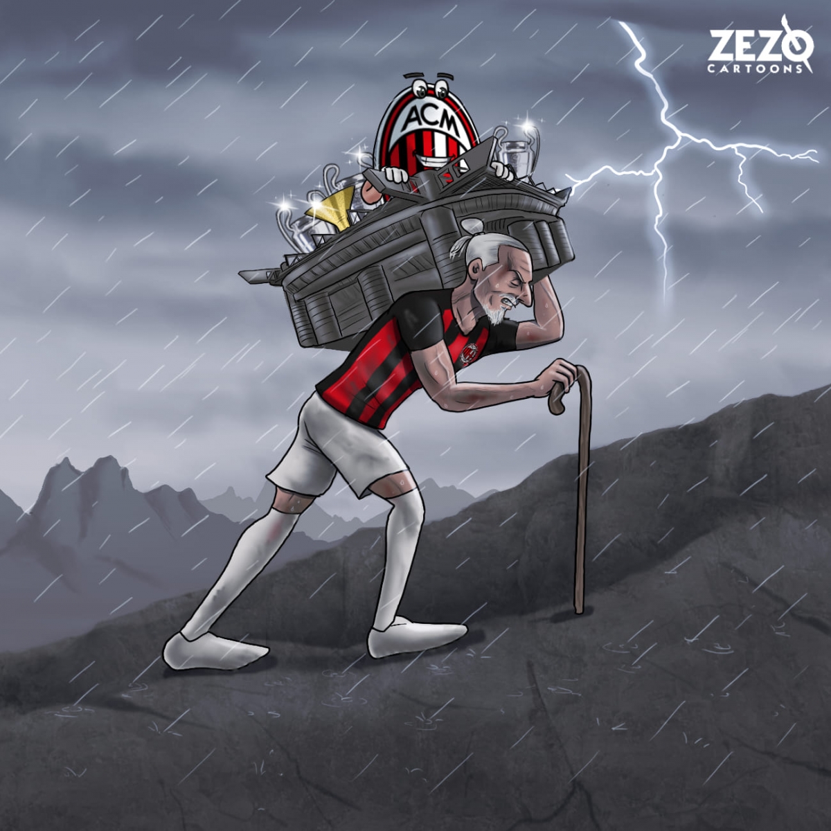Ibrahimovic "còng lưng gánh" AC Milan (Ảnh: Zero Cartoons).