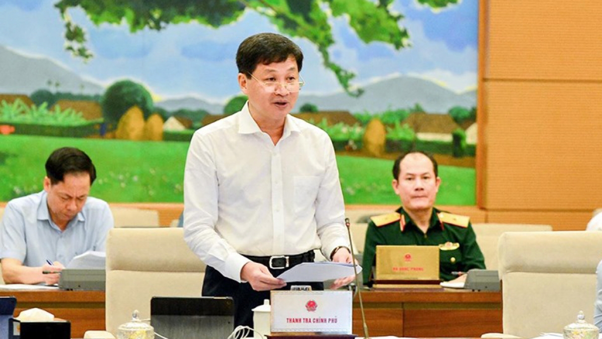 Tổng Thanh tra Chính phủ Lê Minh Khái báo cáo tại phiên họp Uỷ ban Thường vụ Quốc hội