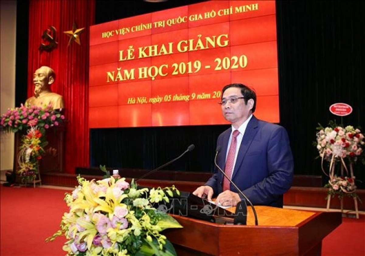 Ông Phạm Minh Chính, Ủy viên Bộ Chính trị, Trưởng Ban Tổ chức Trung ương phát biểu tại lễ khai giảng năm 2019 - Ảnh: TTXVN