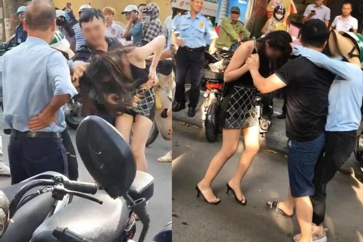 Hình ảnh về vụ đánh ghen gây mất trật tự trị an trên phố Lý Nam Đế, Hà Nội.