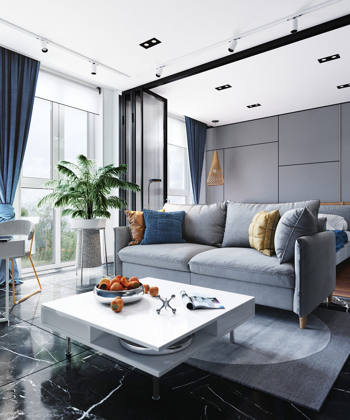 Rèm cửa lớn sẽ được kéo lại khi cả gia đình cần sự riêng tư.