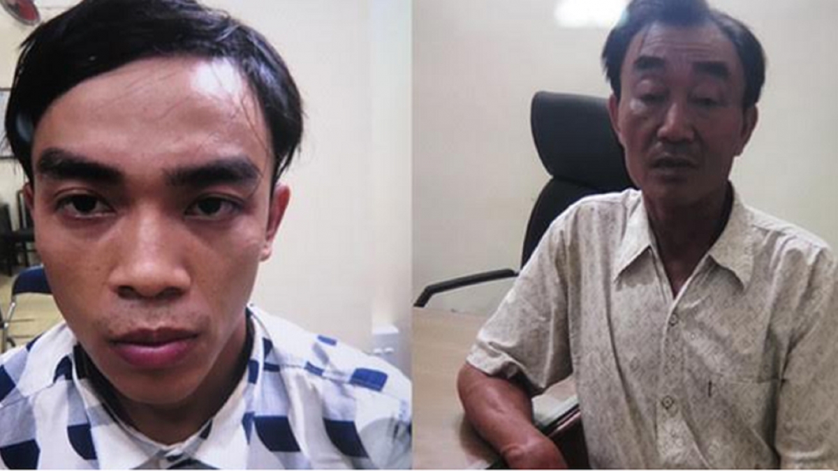 Đối tượng Nguyễn Khanh (phải) và Nguyễn Tấn Thành (con trai Khanh)