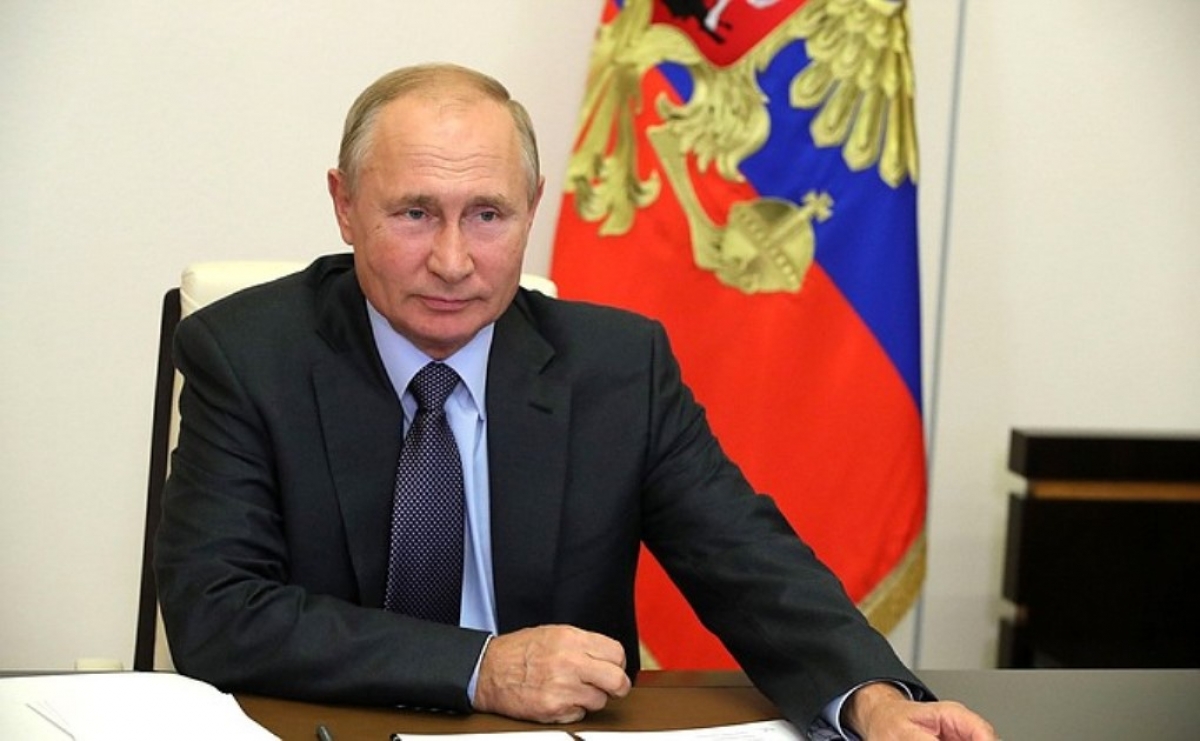 Tổng thống Nga V.Putin phát biểu tại cuộc họp về các vấn đề kinh tế.