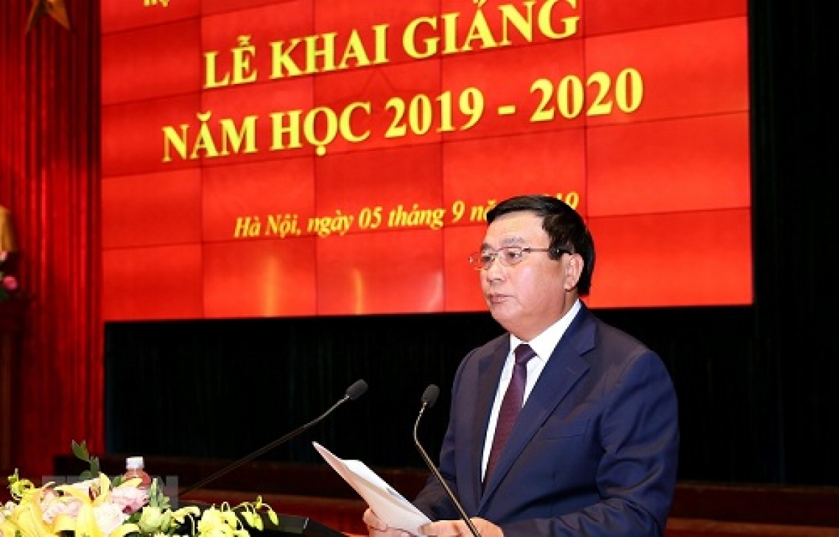 Ông Nguyễn Xuân Thắng, Bí thư Trung ương Đảng, Giám đốc Học viện Chính trị quốc gia Hồ Chí Minh phát biểu khai giảng năm học 2019. Ảnh: TTXVN