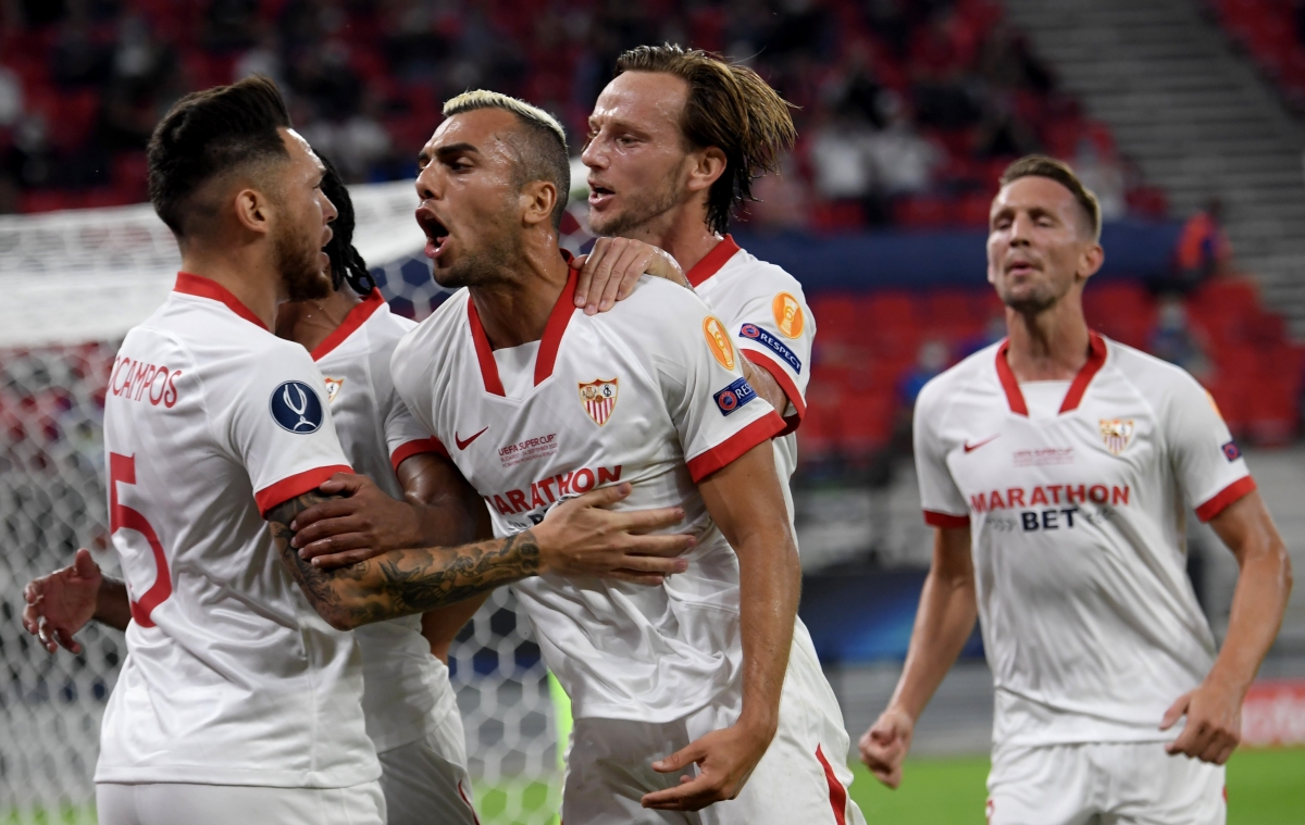 Sevilla ăn mừng bàn mở tỉ số (Ảnh: UEFA).