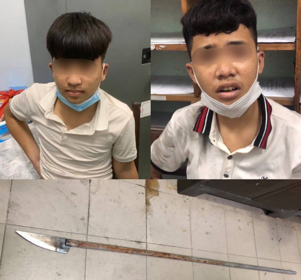 2 đối tượng và hung khí tự chế bị thu giữ
