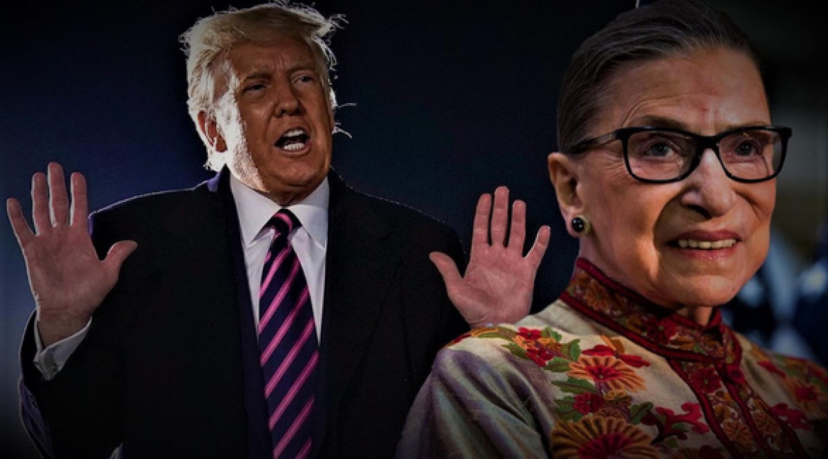 Tổng thống Mỹ Donald Trump (trái) và thẩm phán Tòa án tối cao Mỹ Ruth Bader Ginsburg vừa qua đời. (Ảnh chụp màn hình Twitter).