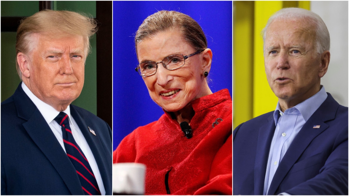Tổng thống Trump, Thẩm phán Ginsburg và ứng viên Joe Biden. Ảnh: Reuters