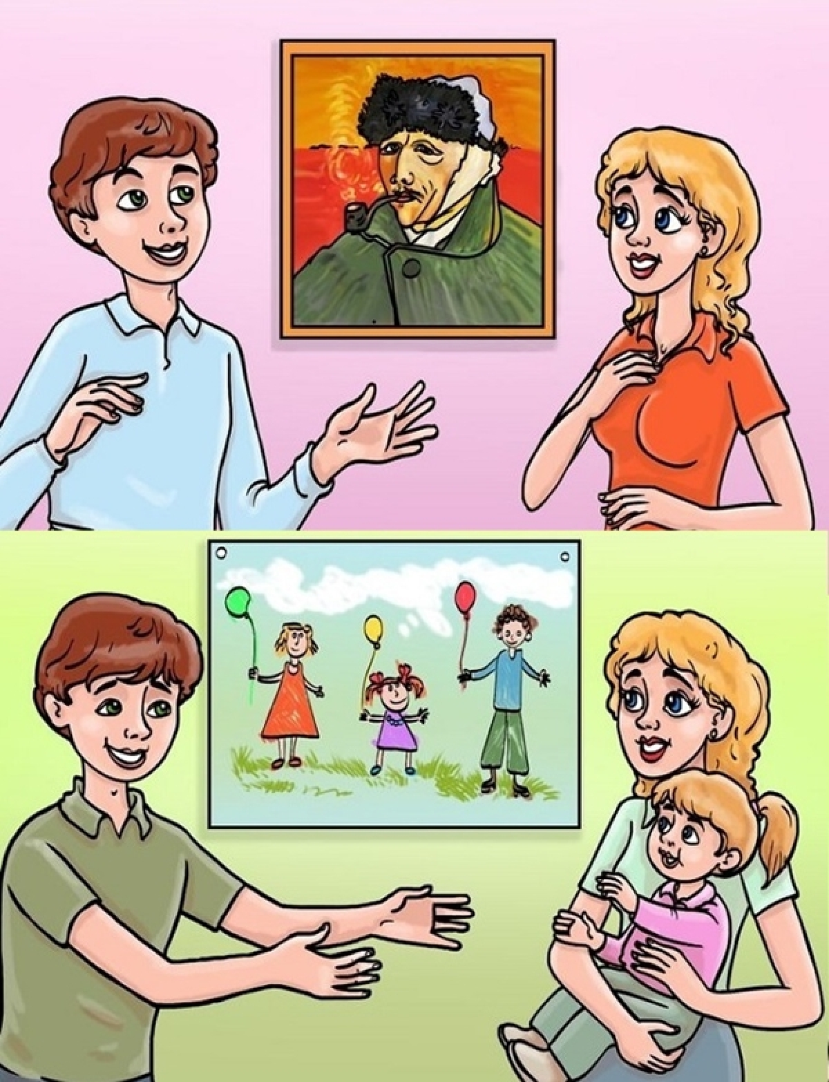 Ngay cả những thứ thuộc về cá nhân như sở thích nghệ thuật cũng hoàn toàn thay đổi. Bạn có thể mê các bức tranh hội họa trừu tượng, những bức vẽ của các danh họa nổi tiếng. Còn khi có con, gu thẩm mỹ của bạn cũng sẽ trở nên đa dạng hơn rất nhiều để phù hợp với sở thích và trí tưởng tượng của bé./.