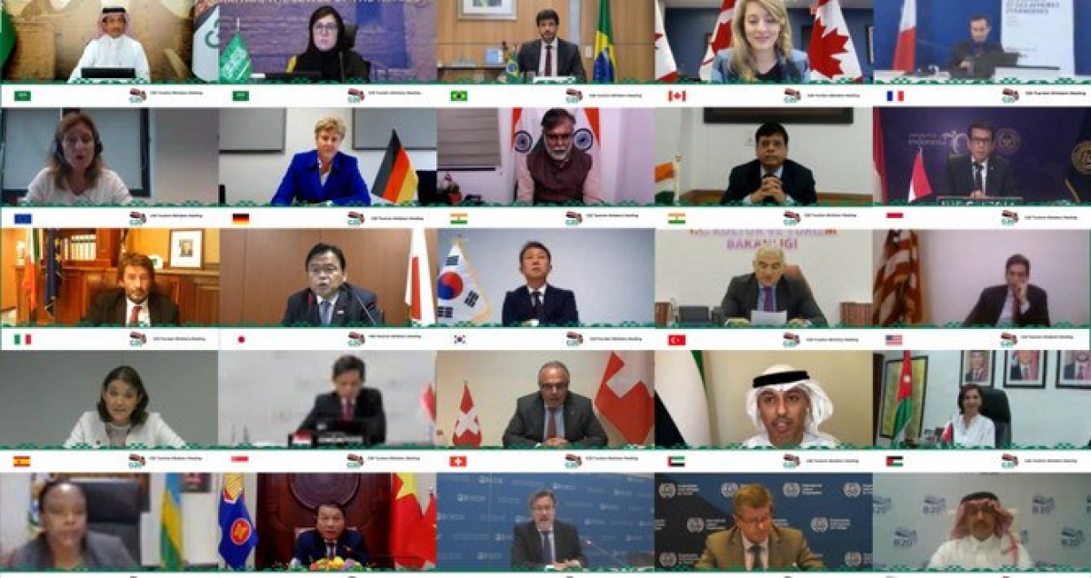 Hội nghị trực tuyến Bộ trưởng Du lịch các nước G20 do Saudi Arabia chủ trì. Ảnh: Arabnews.com