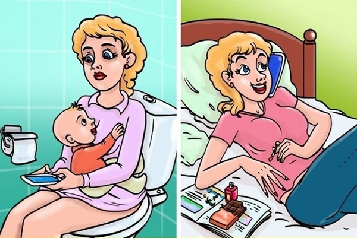 Trước khi có con, bạn có thời gian để làm đẹp cho bản thân và tự chăm sóc mình. Thế nhưng khi em bé ra đời, bạn phải để mắt đến bé mọi lúc mọi nơi, thậm chí kể khi đang đi vệ sinh.