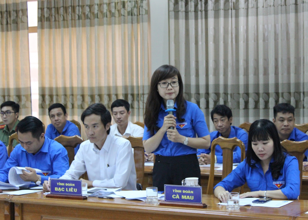 Cán bộ Đoàn Thanh niên phát biểu tại hội nghị