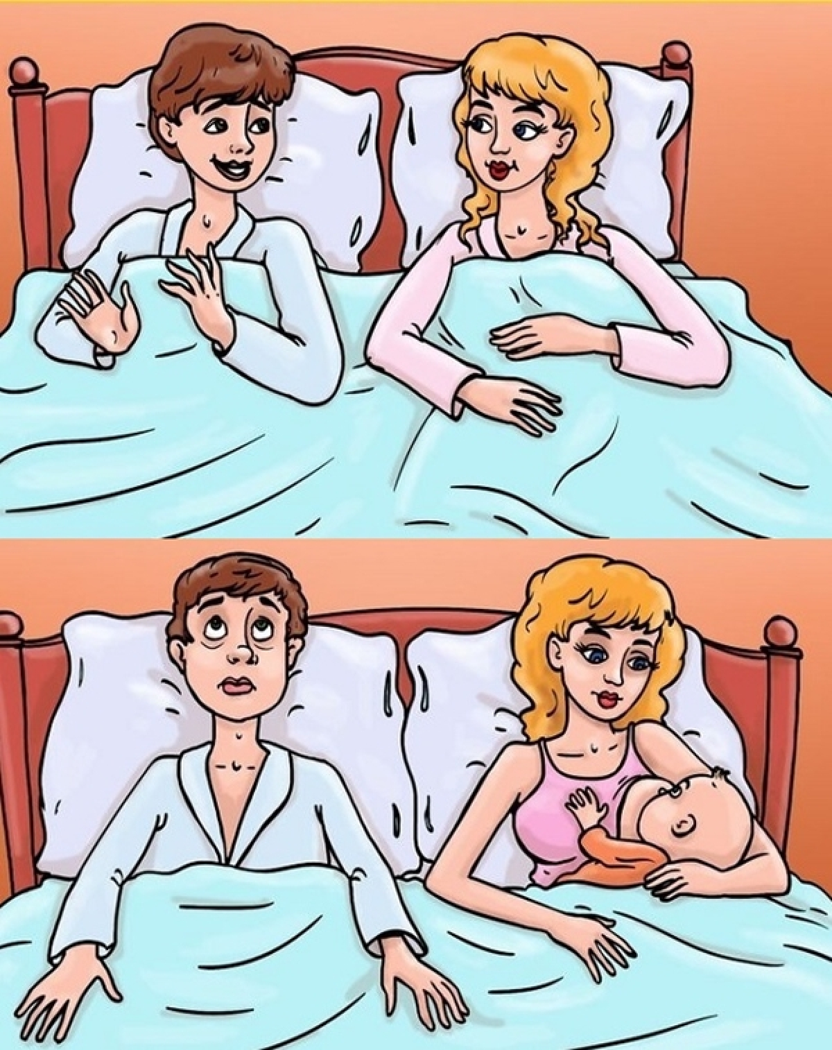 Trước khi có con, hai vợ chồng có thể thức cả đêm để tâm sự, xem những bộ phim cùng nhau và ngủ nướng đến tận trưa hôm sau. Hãy sẵn sàng để nói tạm biệt với những điều này bởi khi có con rồi, việc ngủ nướng là bất khả thi. Đó là còn chưa kể đến những thời điểm con quấy khóc trong đêm và bạn phải bỏ dở giấc ngủ để dỗ dành bé.