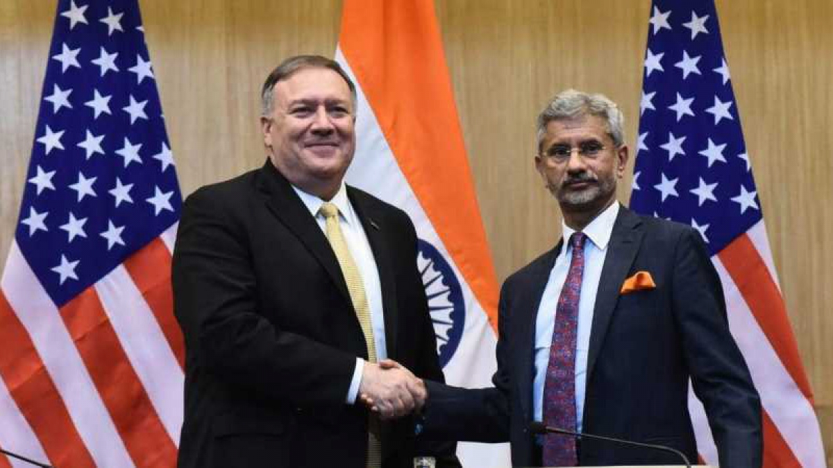 Ngoại trưởng Mỹ Pompeo và Ngoại trưởng Ấn Độ Jaishankar. Ảnh: New Indian Express