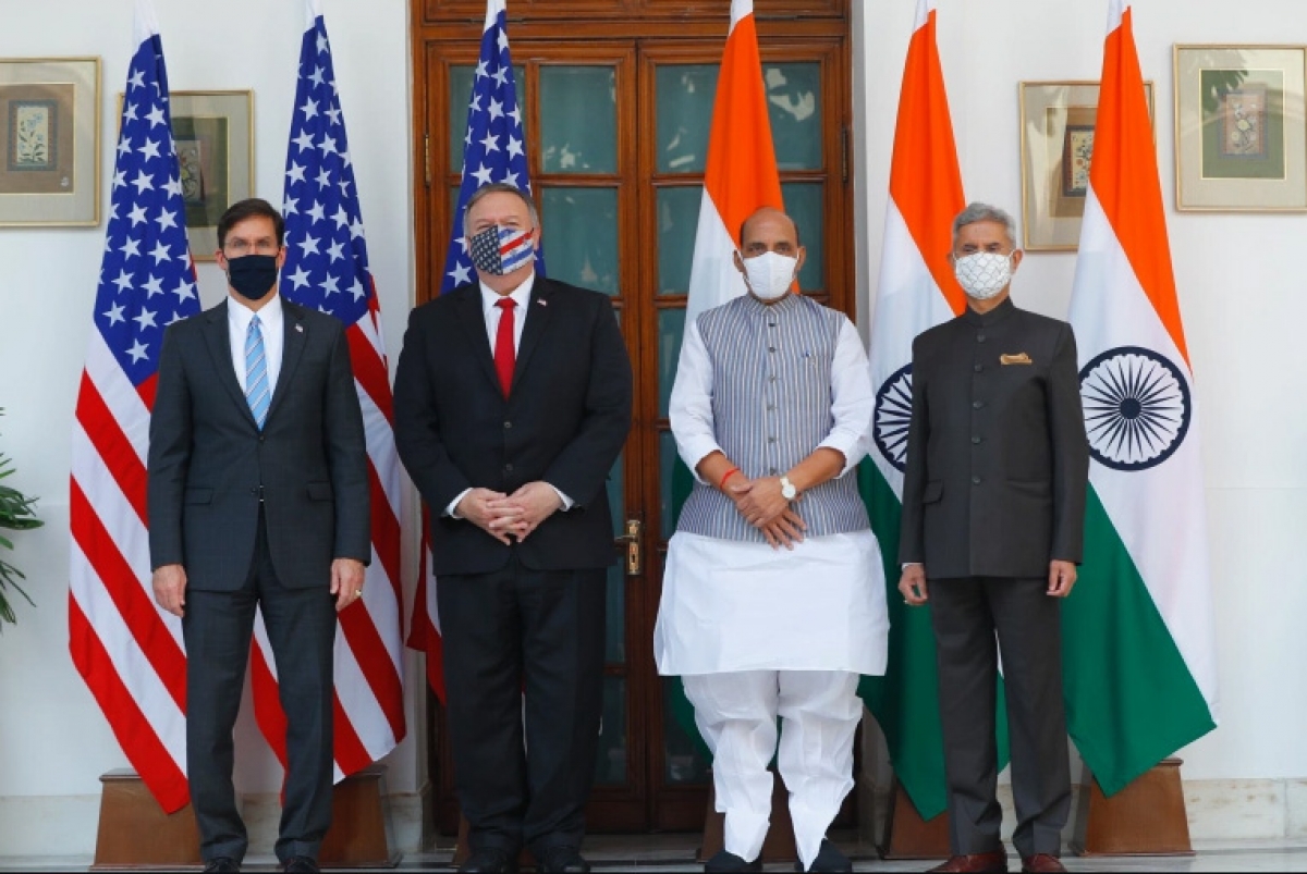 Ngoại trưởng Mỹ Pompeo và Bộ trưởng Quốc phòng Esper thăm Ấn Độ và tham dự đối thoại 2+2 với những người đồng cấp nước chủ nhà. Ảnh: AP