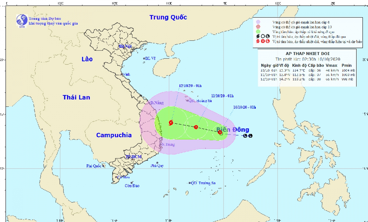 Hướng di chuyển của áp thấp nhiệt đới.