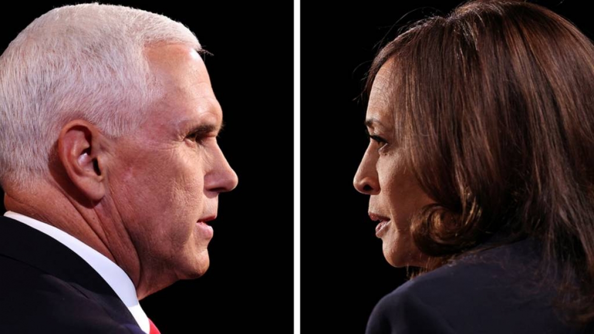 Phó Tổng thống đương nhiệm Mike Pence của đảng Cộng hòa và ứng cử viên phó tổng thống của đảng Dân chủ Kamala Harris. Ảnh: BBC.
