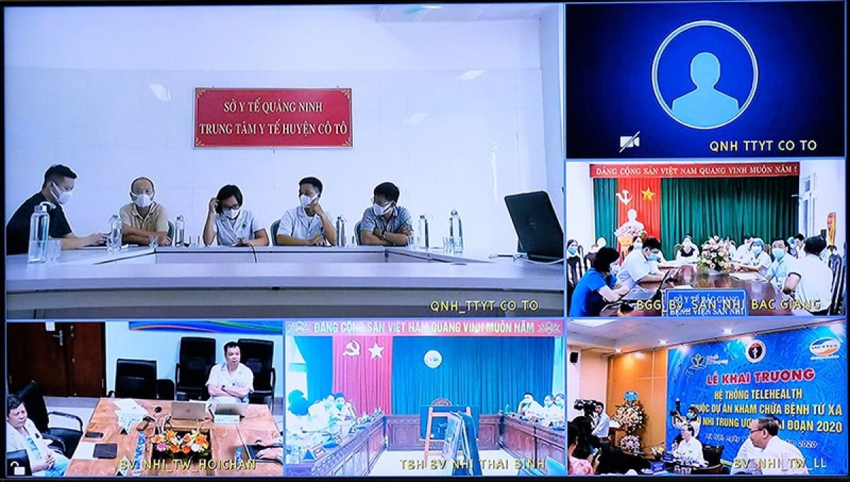 Từ điểm cầu Bệnh viện Nhi Trung ương, các chuyên gia hội chẩn từ xa các ca bệnh của các bệnh viện tuyến tỉnh, huyện.