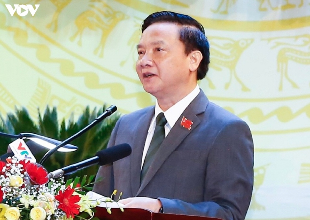 Ông Nguyễn Khắc Định phát biểu khai mạc Đại hội Đảng bộ tỉnh Khánh Hòa