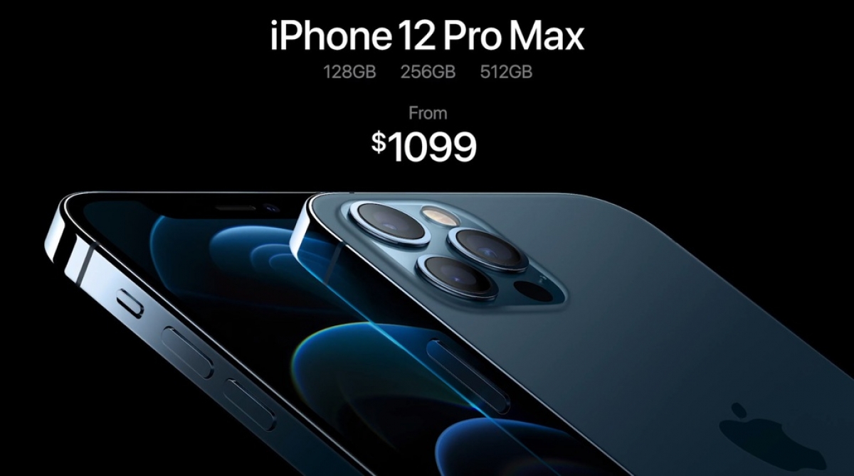 Giá bán khởi điểm iPhone 12 Pro phiên bản 128 GB là 999 USD, trong khi iPhone 12 Pro Max có giá thấp nhất 1.099 USD. Người dùng có thể đặt trước từ 16/10 đối với iPhone 12 Pro và 6/11 với 12 Pro Max.