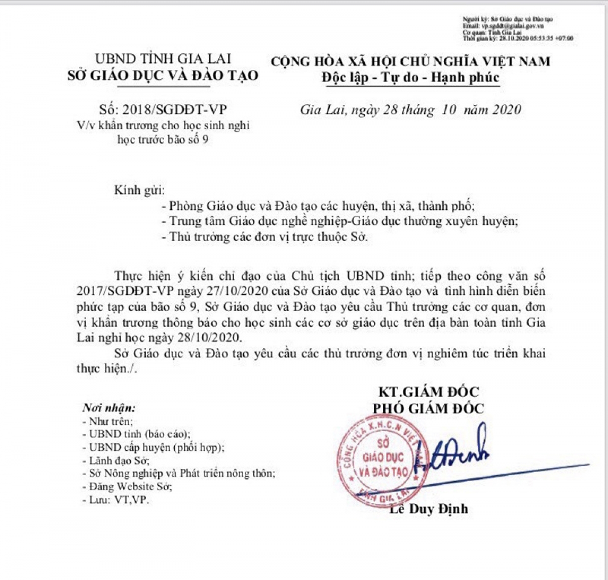 Tỉnh Gia Lai cho học sinh nghỉ học.