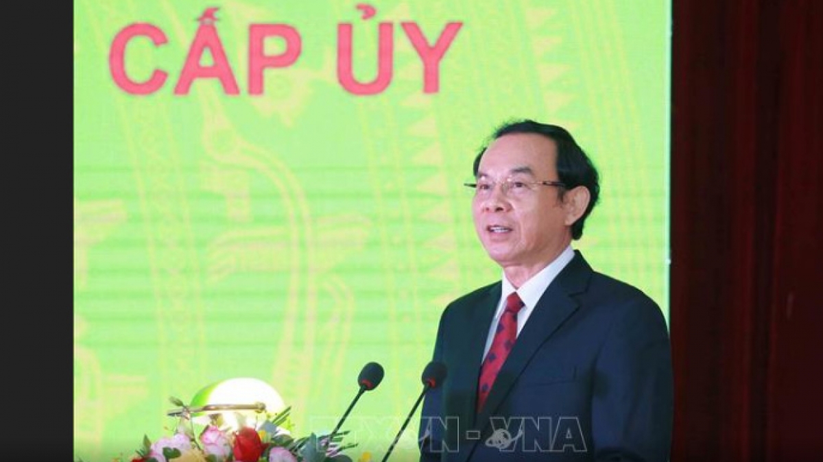 Chánh Văn phòng Trung ương Đảng Nguyễn Văn Nên phát biểu tại Lễ kỷ niệm (Ảnh: TTXVN)